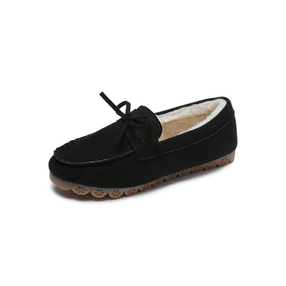 Bellella Women's Casual Shoes Plush Lined Flats Comfort Loafers Bow Warm Shoe Walking Work Mocassins Black With Lined 11
