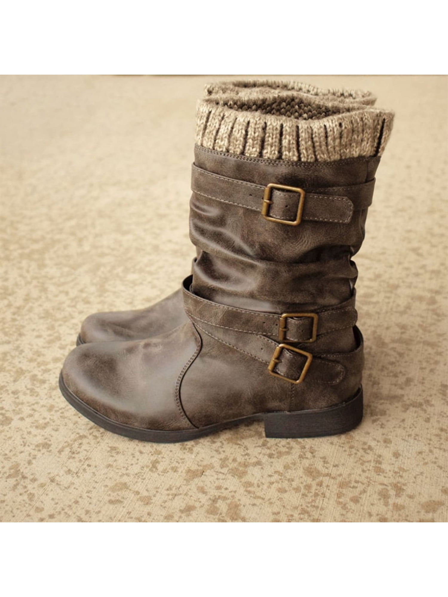 Women's Mid Calf Pull On Boots with Chunky Sole