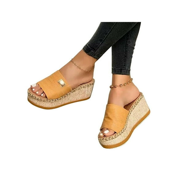 Bellella Womens Wedges Sandals Espadrilles Platform Sandals Summer Beach Slip On Shoes Yellow Size 11