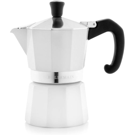Bellemain 3-Cup Stovetop Espresso Maker Kitchen Moka Pot with Stay Cool Handles, White