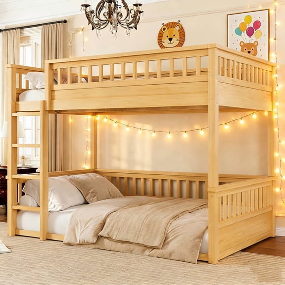 Bellemave Full Over Full Bunk Bed, Wood Bunk Bed Frame with 21.7" High Guardrail, Converts to 2 Individual Beds, Space Saving Floor Bunk Beds Design for Teen Adults,Natural