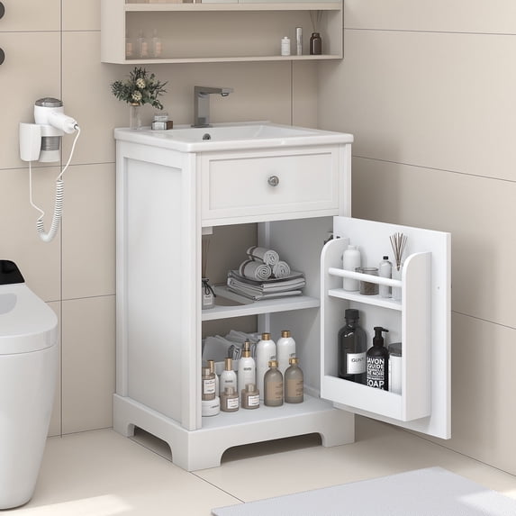 Bellemave 20" Bathroom Vanity Set with Sink and 2-tier Storage Rack Bathroom Cabinet with Soft Closing Door and Adjustable Shelves Free Standing Single Basin Vanity (20”, 2-tier Storage Rack)