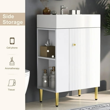 Bellemave 21.6” Bathroom Vanity Set with Sink and Left Side Storage White Bathroom Storage Cabinet with Sink Combo Free-Standing Single Basin Vanity with Door and Shelf (21.6”, Left Side Storage)