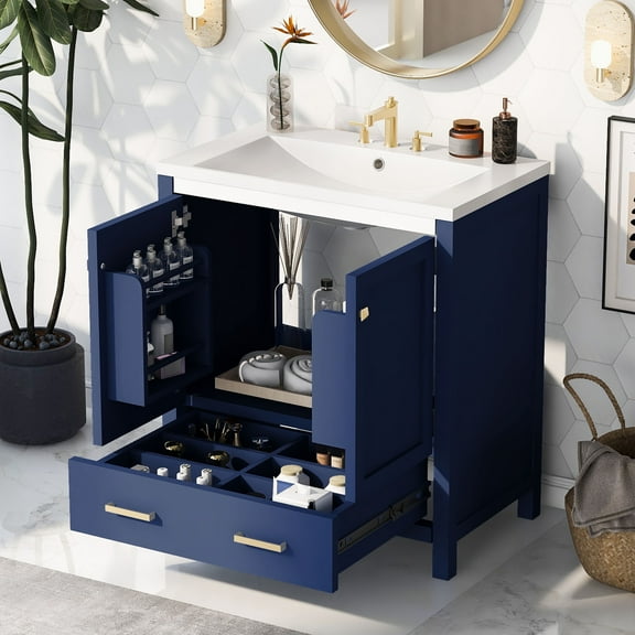 Bellemave 30" Bathroom Vanity with Single Sink, Wood Combo Cabinet Undermount Sink, Bathroom Storage Cabinet with 2 Doors and a Drawer, Soft Closing, Multifunctional Storage (Blue)