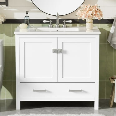Bellemave 30" Bathroom Vanity with Single Sink, Wood Combo Cabinet Undermount Sink, Bathroom Storage Cabinet with 2 Doors and a Drawer, Soft Closing, Multifunctional Storage (White)