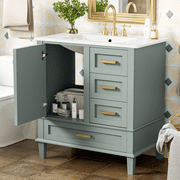 Bellemave 30" Bathroom Vanity with Sink, Cabinet with Sink Combo Set with Top, Bathroom Storage Cabinet with 3 Drawers and 1 Soft Closing Door, 30 Inch Vanity with Sink for Bathroom（Cyan）