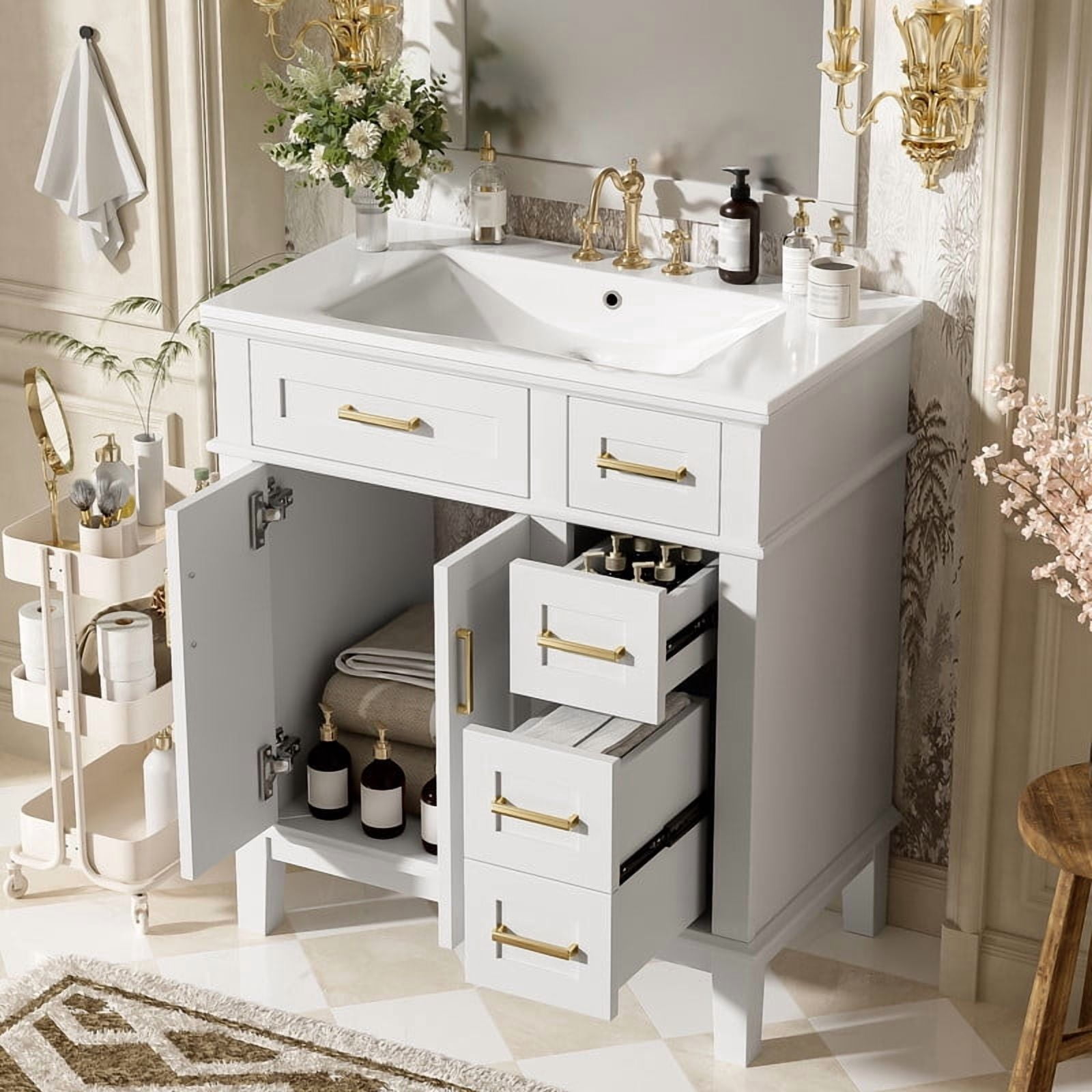 Bellemave 30" Bathroom Vanity Sink Combo, Modern Bathroom Storage Cabinet with 2 Drawers and 2 Soft Closing Door, Freestanding Bathroom Vanities (White)