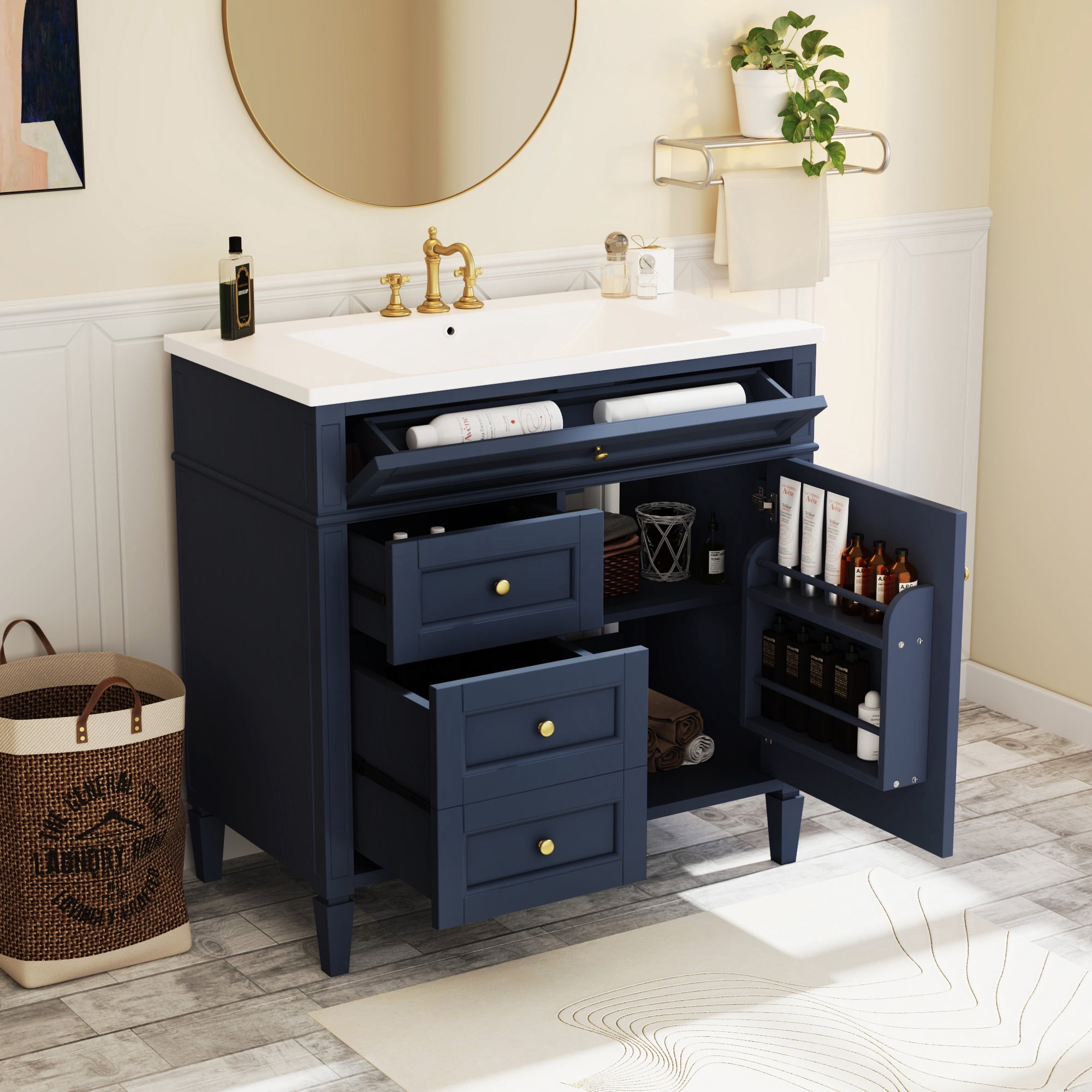 Bellemave 36" Bathroom Vanity with Single Sink Combo Set, Modern Wood Undermount Bathroom Sink ...