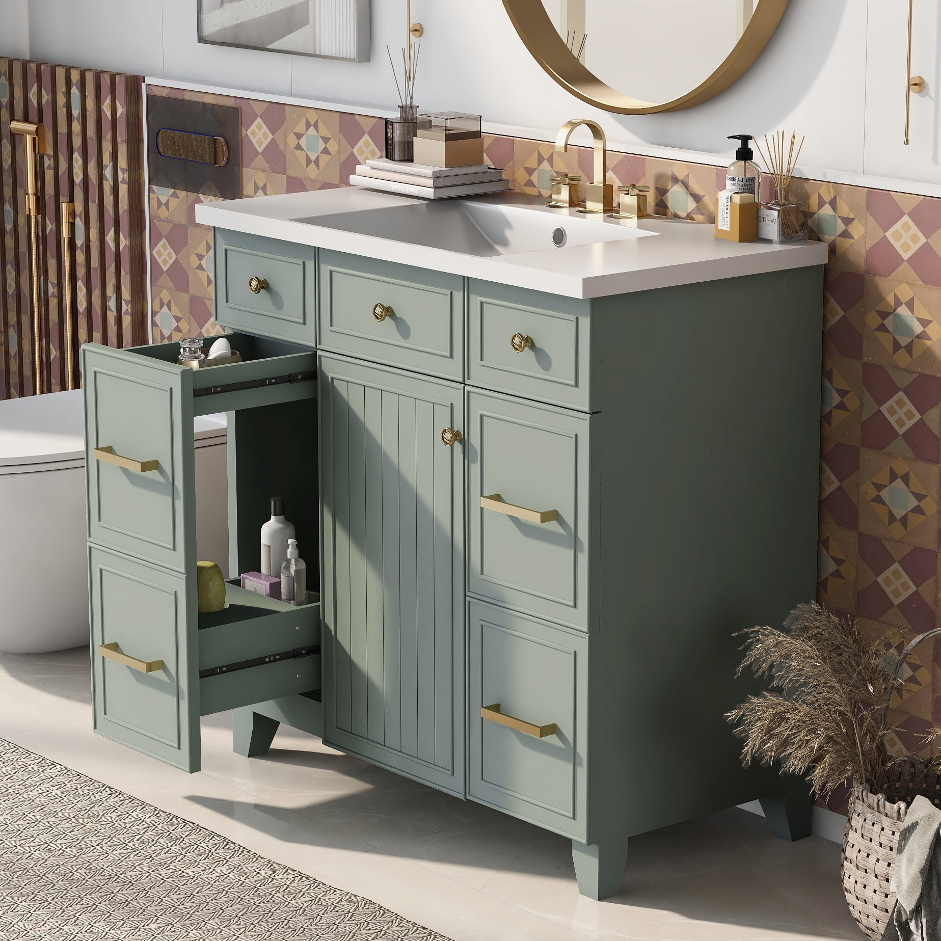"Bellemave Solid Wood 36"" Bathroom Vanity Set with Sink, Free Standing ...