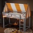 thumbnail image 1 of Bellemave Twin Size Low Loft Bed with Canopy,House Shaped Loft Bed with LED Lights & Bookshelves,Junior Loft Bed with Tent & Storage Shelves, No Box Spring Needed（Gray）, 1 of 7