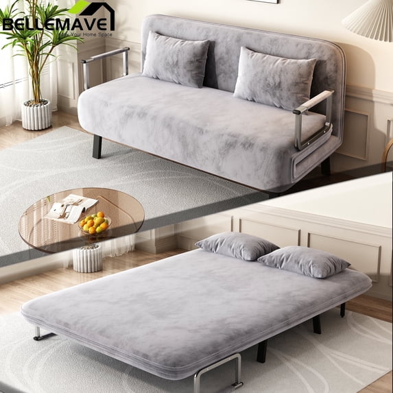 Bellemave 55'' Convertible Chair Bed,Tri-Fold Sofa Bed with Adjustable Backrest & Pillow,Leisure Chaise Lounge Couch with Sturdy Steel Frame for Home & Office,Comfortable Sleeper Chair(Light Gray)