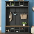 thumbnail image 1 of Bellemave 59"W Farmhouse Hall Tree with Storage Shelves and Shoes Rack Multi-functional Coat Rack with Hooks Entryway Shoes Storage Seating Bench Coat Hanger for Hallway (Black, With Shoes Rack), 1 of 10