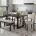 thumbnail image 1 of Bellemave 6-Piece Dining Table Chair Set, Kitchen Dining Table Set with Wooden Rectangle Table & 4 Upholstered Chairs & an Upholstered Bench, Espresso, 1 of 14