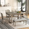 thumbnail image 1 of Bellemave 6-Piece Dining Table Set, Rubber Wood Rectangular Kitchen Table Set for 6, Farmhouse Dining Table Set with 4 Upholstered Chairs and Bench (Gray), 1 of 11