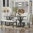 thumbnail image 1 of Bellemave 6 Piece Kitchen Dining Table Set, Rectangular Table with 4 Upholstered Chairs and a Bench, Wood Dining Room Table Set for 6 People, Living Room Furniture（Gray Wash）, 1 of 9