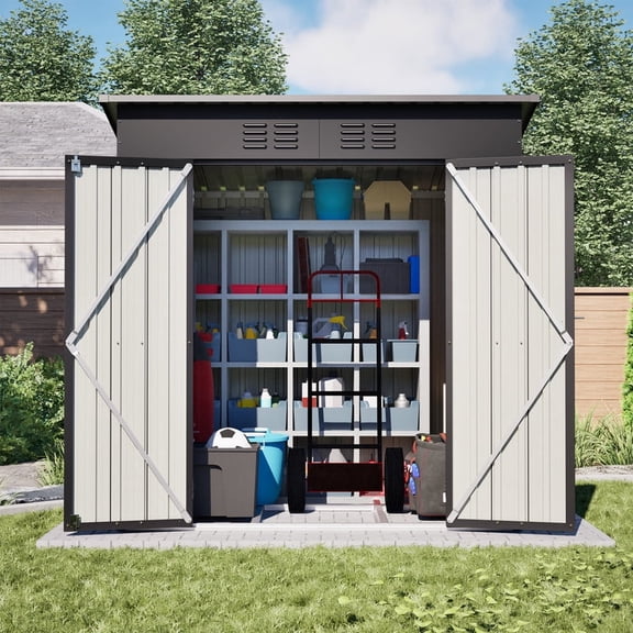 Bellemave 6 x 4 ft Outdoor Storage Shed with Floor Base, Garden Tool Storage Shed with Lockable Doors, Vertical Outdoor Storage Cabinet with Two Vents for Garden, Backyard, Lawn, Black