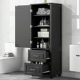thumbnail image 1 of Bellemave 61.4”H Tall Bathroom Storage Cabinet Freestanding Storage Cabinet with 2 Drawers and 1 Door Wooden Floor Cabinet with Adjustable Shelves for Home, Kitchen, Living Room, Black, 1 of 11