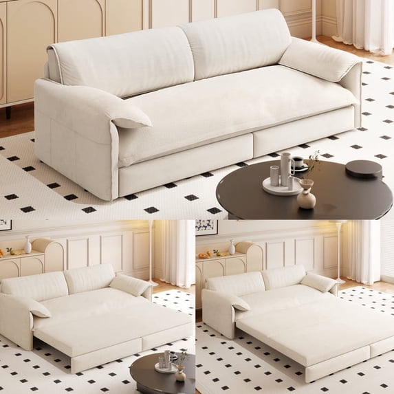 Bellemave 66" Queen Pull Out Sofa Bed, Convertible Velvet Sleeper Sofa Bed, 3-in-1 Pull-Out Futon Loveseat with Side Pocket for Living Room, Office, Apartment, Hide Bed Fold Out Sofa & Couch (Beige)
