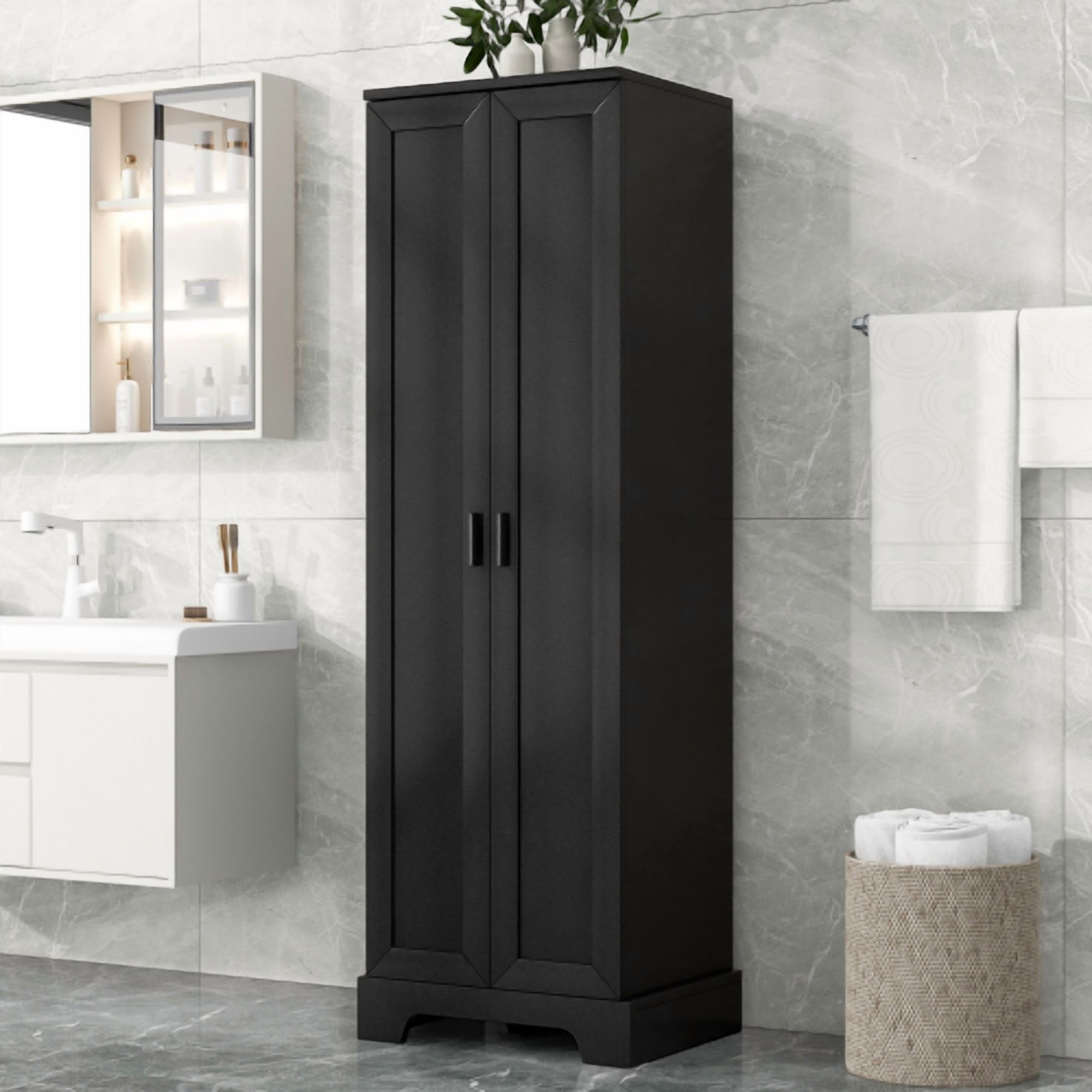 Bellemave 71"H Tall Bathroom Storage Cabinet with Adjustable Shelves, Wood Tall Storage Cabinet 2 Doors for Bathroom, Office, Kitchen, Black