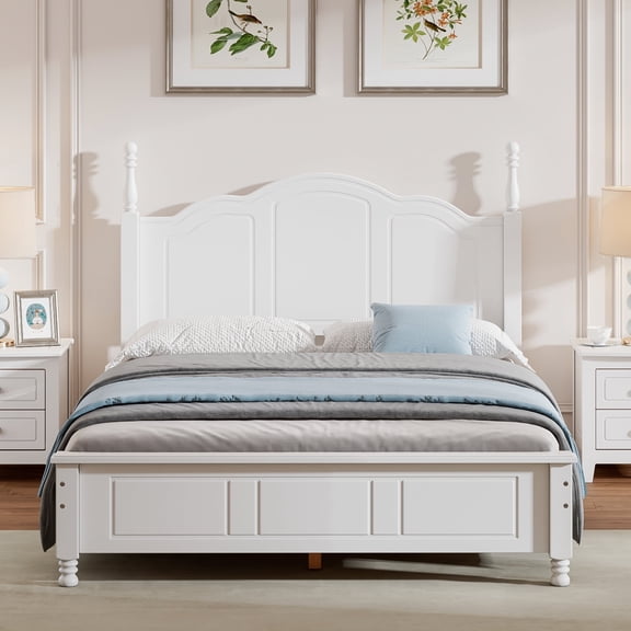 Bellemave American Retro Style Platform Bed with Headboard and Footboard Full Size Bed Frame with Wood Slat Support Solid Wood Bed for Adult, No Box Spring Needed, White