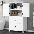 thumbnail image 1 of Bellemave Bathroom Floor Storage Cabinet with 2 Doors, Drawers and Adjustable Shelf Freestanding Cabinet Multifunctional Small Storage Organizer for Living Room 23.6” x 11.8” x 43.3” (White, 2 Doors), 1 of 11