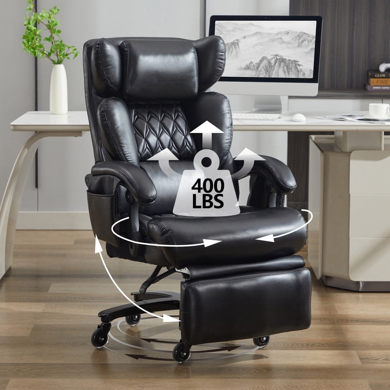 Bellemave Big and Tall Office Chair 400LBS Ergonomic Gaming Chair with High Back 360 Swivel & Headrest Footrest 150° Reclining Adjustable backrest Armrests Pockets and Pillow, Black