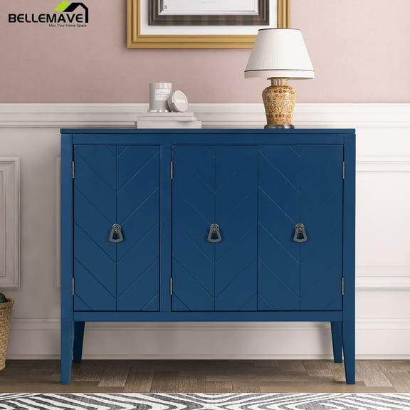 Bellemave Buffet Cabinet with Storage, 3 Door Sideboard with Adjustable Shelves, Wooden Console Table Cabinets, Coffee Bar Cabinet for Kitchen, Dining Room, Living Room, Entryway (Navy Blue)
