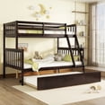 thumbnail image 1 of Bellemave Bunk Bed with Trundle, Twin Over Full Wood Bunk Bed with Twin Size Trundle, Rubber Wood Bunk Bed Frame with Guardrail and Ladder Convertible 3 Bed in 1 Bunk Bed, Espresso, 1 of 10