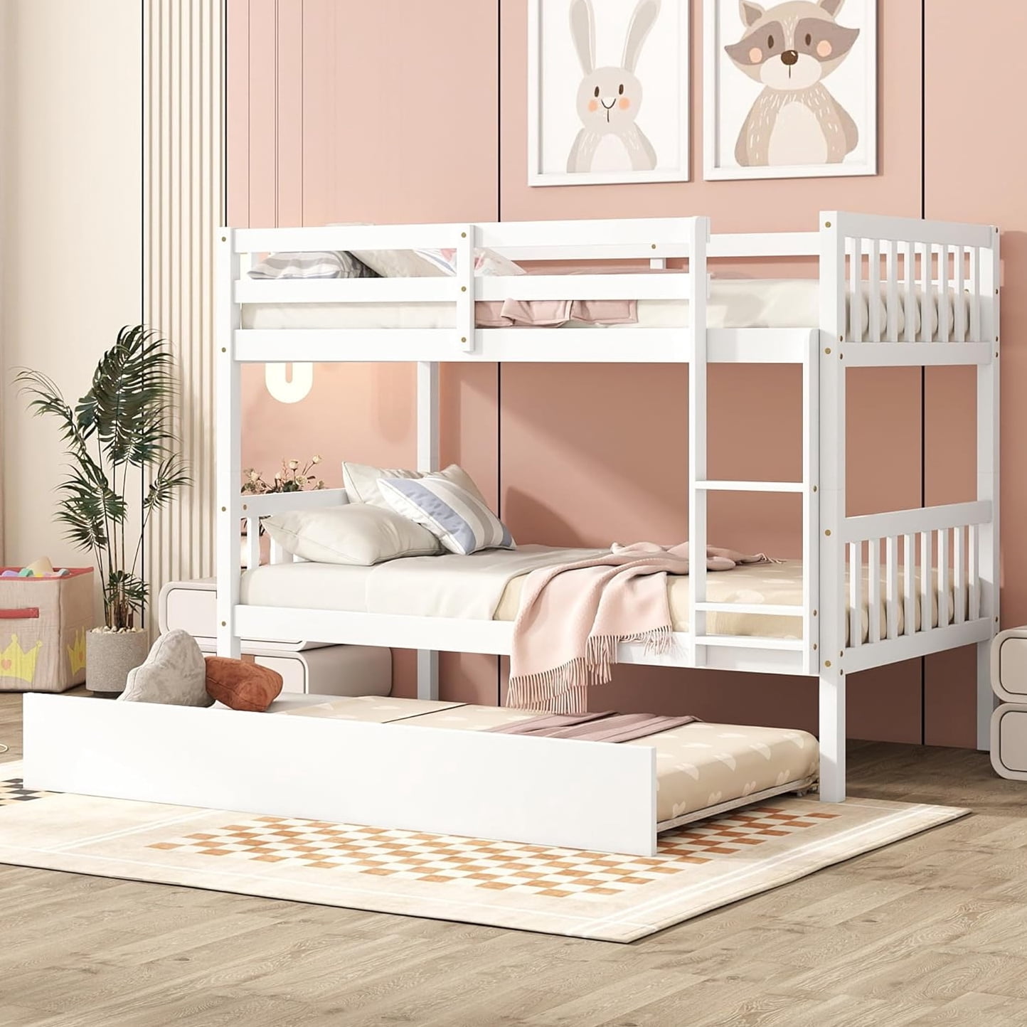 Bellemave Twin Over Twin Convertible Bunk Bed with Trundle, Solid Wood ...