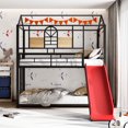 thumbnail image 1 of Bellemave Bunk Bed with Slide, Metal Twin Over Twin House Bunk Bed Frame with Ladder, Floor Bunk Beds for Teens (Black+Red), 1 of 8