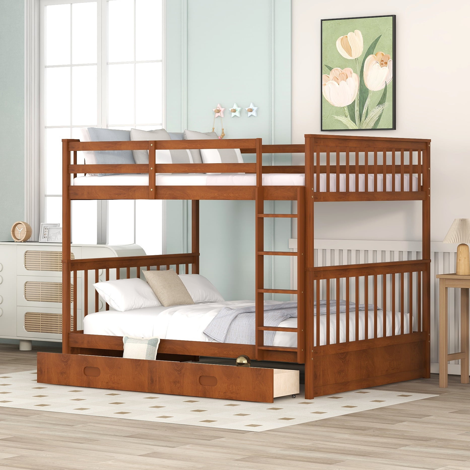 Bellemave Bunk Beds with Storage Drawers, Solid Wood Full Over Full