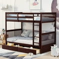 thumbnail image 1 of Bellemave Bunk Beds with Storage Drawers, Solid Wood Twin Over Twin Bunk Beds Frame with Ladders for Teens Adults (Espresso), 1 of 9