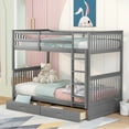 thumbnail image 1 of Bellemave Bunk Beds with Storage Drawers, Solid Wood Twin Over Twin Bunk Beds Frame with Ladders for Teens Adults (Gray), 1 of 9