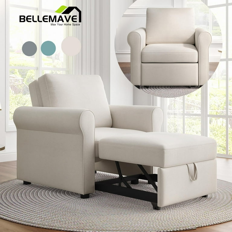 Bellemave 3 in 1 Convertible Sleeper Chair Bed Linen Single Couch Bed for Small Spaces White Walmart