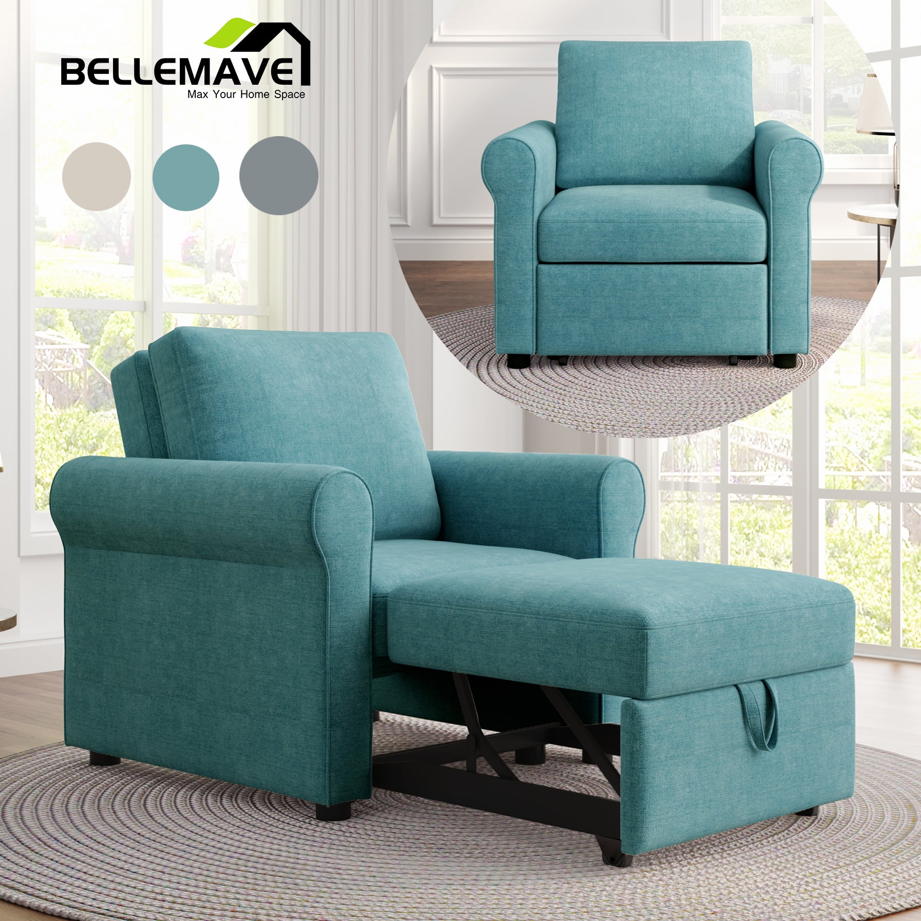 Bellemave Convertible Sleeper Chair Bed, 3in1 MultiFunctiona Linen