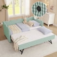 thumbnail image 1 of Bellemave Twin Size Daybed with Pop Up Trundle, Twin to King Daybed with USB Charging Port, Plaid Linen Upholstered +Wood Extendable Sofa Bed for Living Room/Bedroom/Guest Room,Cyan, 1 of 8