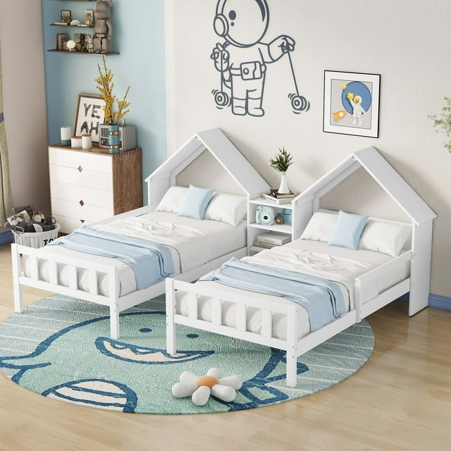 Bellemave Double Twin Size Bed Frame, Wooden Kids Platform Beds Built ...