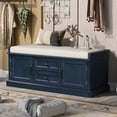 thumbnail image 1 of Bellemave Entry Storage Bench with Cushion, Shoe Bench with 2 Drawers and 2 Cabinets, Wooden Organizer Storage Bench for Entry/Bedroom/Closet/ Living Room/Hallway（Antique Navy）, 1 of 7
