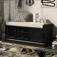 thumbnail image 1 of Bellemave Entry Storage Bench with Cushion, Shoe Bench with 2 Drawers and 2 Cabinets, Wooden Organizer Storage Bench for Entry/Bedroom/Closet/ Living Room/Hallway（Black）, 1 of 8