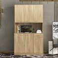 thumbnail image 1 of Bellemave Freestanding Kitchen Pantry Cabinet, Cupboard with 6 Doors, 1 Open Shelf and 1 Drawer, Buffet Sideboard with 2 Cable Holes, Tall Wardrobe for Bedroom（Oak）, 1 of 12