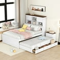 thumbnail image 1 of Bellemave Full Bed with Drawers and Trundle, Wooden Captain Bed with Bookcase Headboard and Storage, Full Size Platform Bed Teens Adults(White+Walnut), 1 of 8