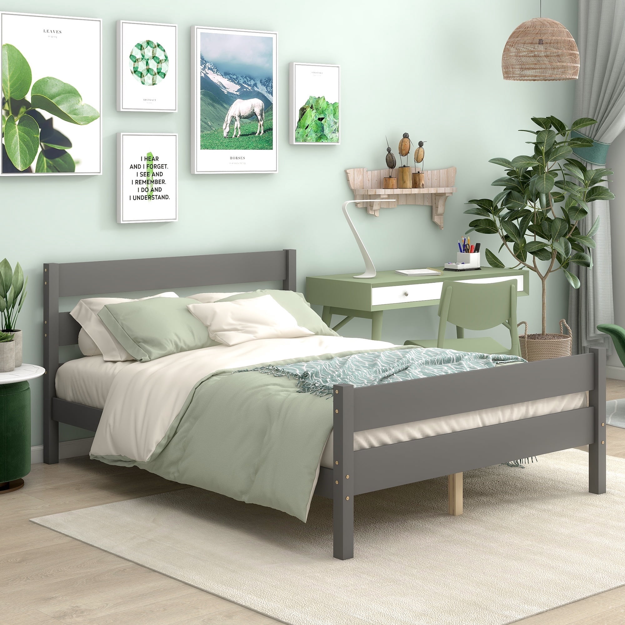 Bellemave Full Bed Frames,Wood Platform Bed with Headboard and Footboard, Full Size Sleigh Bed with Wood Slat Support, No Box Spring Needed (Gray)