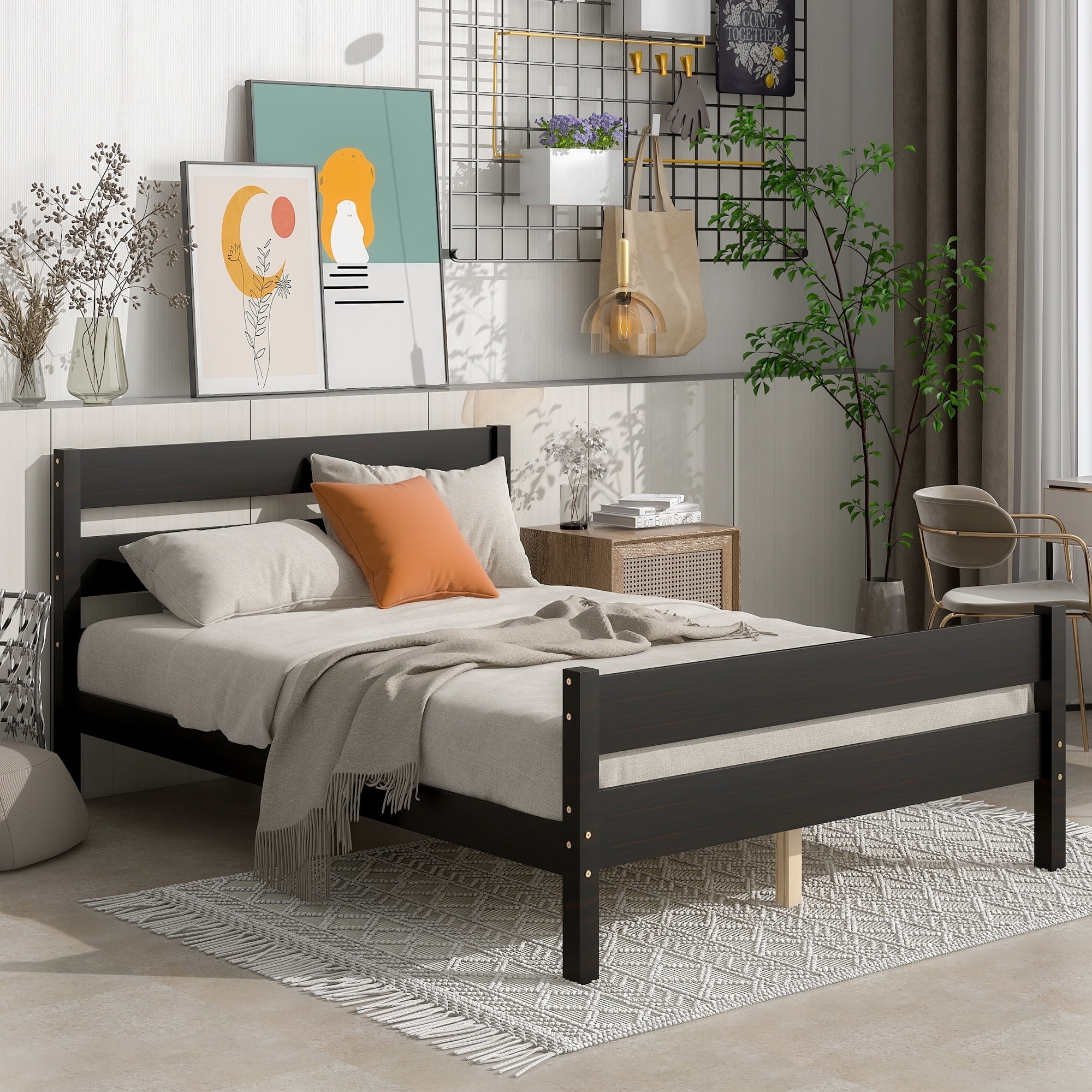 Bellemave Full Bed Frames,Wood Platform Bed with Headboard and Footboard, Full Size Sleigh Bed with Wood Slat Support, No Box Spring Needed (Espresso)