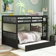 Bellemave Full over Full Bunk Bed with Twin Size Trundle, Convertible Wood Bunk Bed with Ladder and Guardrails for 3 Kids, Teens, No Box Spring Needed (Espresso)