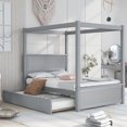 thumbnail image 1 of Bellemave Full Canopy Platform Bed Frame with Trundle,Full Size Four-Poster Bed Frame with Headboard and Footboard,Canopy Bed for Small Space(Brushed Gray), 1 of 13