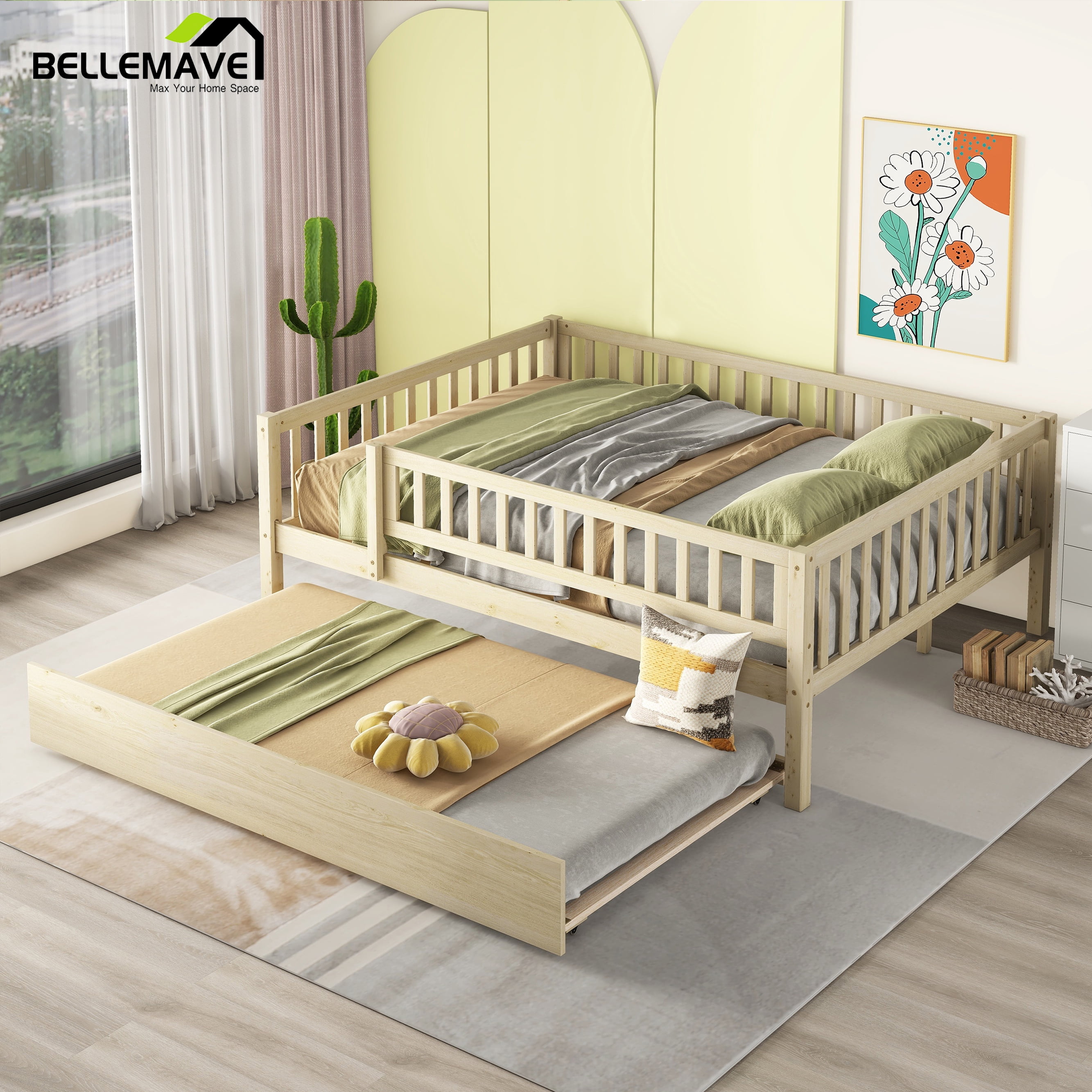 Bellemave Full Daybed Frame With Trundle Bed Full Wood Platform Bed Bellemave full daybed frame with trundle bed full wood platform bed