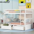 thumbnail image 1 of Bellemave Full Over Full Bunk Bed with 2 Storage Drawers,Wooden Bunk Bed Frame with Guardrails for Bedroom, Can be Convertible into 2 Beds (White), 1 of 14
