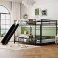 thumbnail image 1 of Bellemave Full Over Full Bunk Bed with Slide, Metal Low Bunk Beds Frmae with Safety Guardrail, Floor Bunk Bed with Small Door and Fence, No Box Spring Required (Black）, 1 of 8