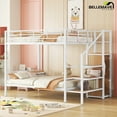 thumbnail image 1 of Bellemave Full Over Full Bunk Bed With Storage Staircase and Wardrobe Metal Full Size Bunk Bed Frame with Shelves and Metal Slats Stairway Bunk Bed for Teens, No box Spring Needed, White, 1 of 12