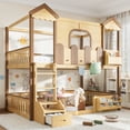 thumbnail image 1 of Bellemave Full Over Full House Bunk Bed with Storage, Wood Detachable Design Floor Bunk Bed Frame with Bookshelf, Drawer, Roof and Windows for Teens Kids Boys Girls, Playhouse Design（Natural), 1 of 10